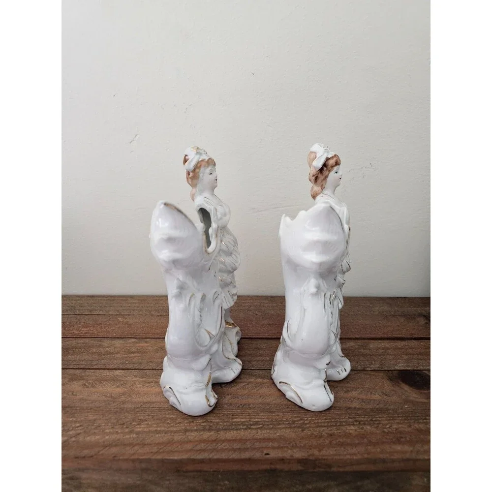 Pair of Porcelain Lady Cornucopia Vases or Figurines Paul's Gifts Planters